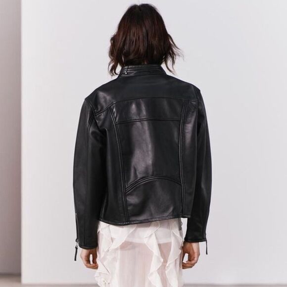 ZW COLLECTION ZIPPERED GENUINE LEATHER JACKET - Picture 13 of 16